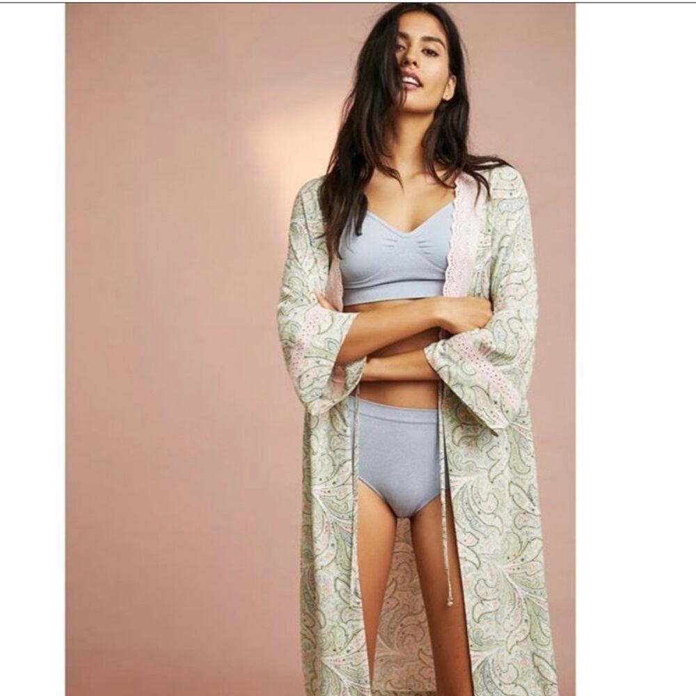 Anthropologie Green and Pink Paisley Robe - Picture 5 of 15